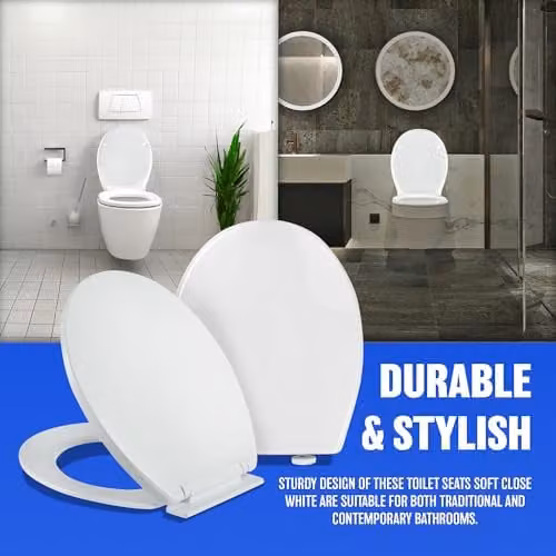 BARGAINS-GALORE D-Shaped White Soft Close Toilet Seat with Quick Release Function – 4