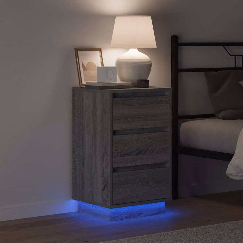 Berkfield Home Bedside Cabinet with Integrated LED Lighting in Grey Sonoma, W/D/H: 39 x 34.5 x 65 cm – 2