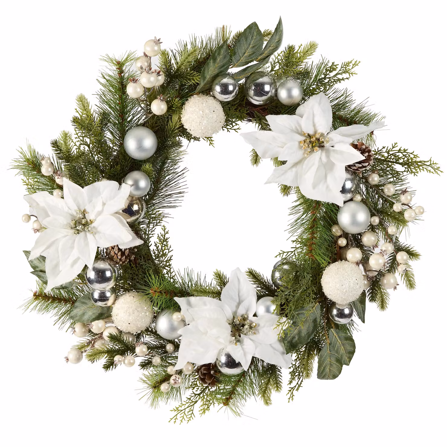 Dibor Valley Snowdrift Christmas Wreath in White, Green and Silver, Diameter: 42 cm – 2