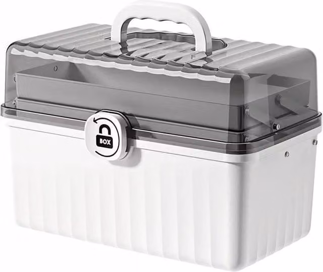 KORVIXA 3 Tier Stackable and Foldable Craft and Medicine Storage Box in Grey, White and Multicolour, Width: 90 cm – 1