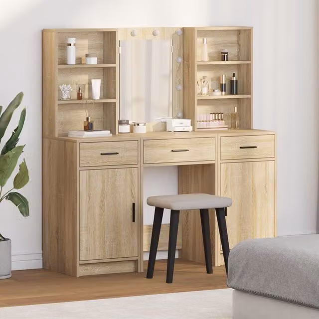 Berkfield Home 3 Piece Sonoma Oak Dressing Table Set in Beige