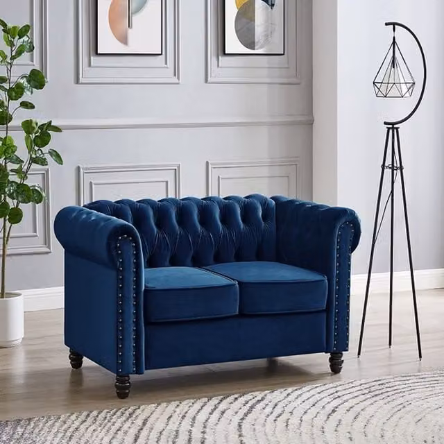 Home Detail Chester 2 Seater Blue Velvet Chesterfield Sofa – 1