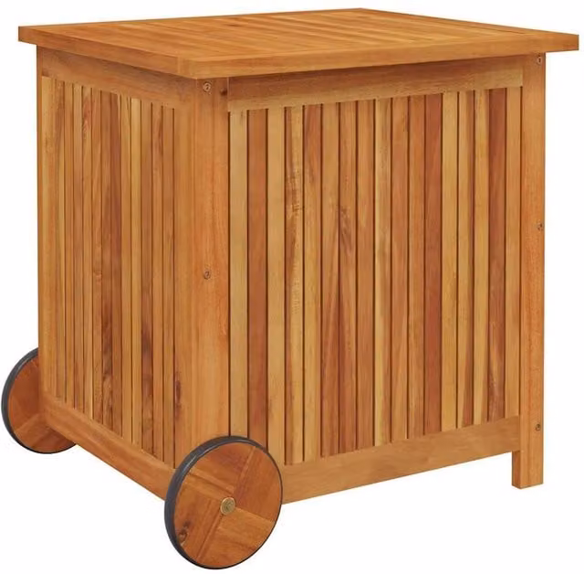 Berkfield Home Garden Storage Box with Wheels in Brown Acacia Wood, W/D/H: 60 x 50 x 58 cm – 1
