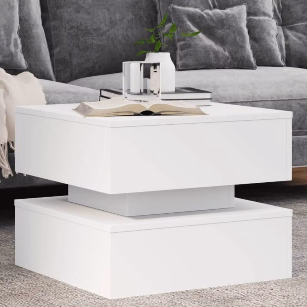 Berkfield Home Modern White Coffee Table with LED Lights W/D/H: 50 x 50 x 40 cm – 2