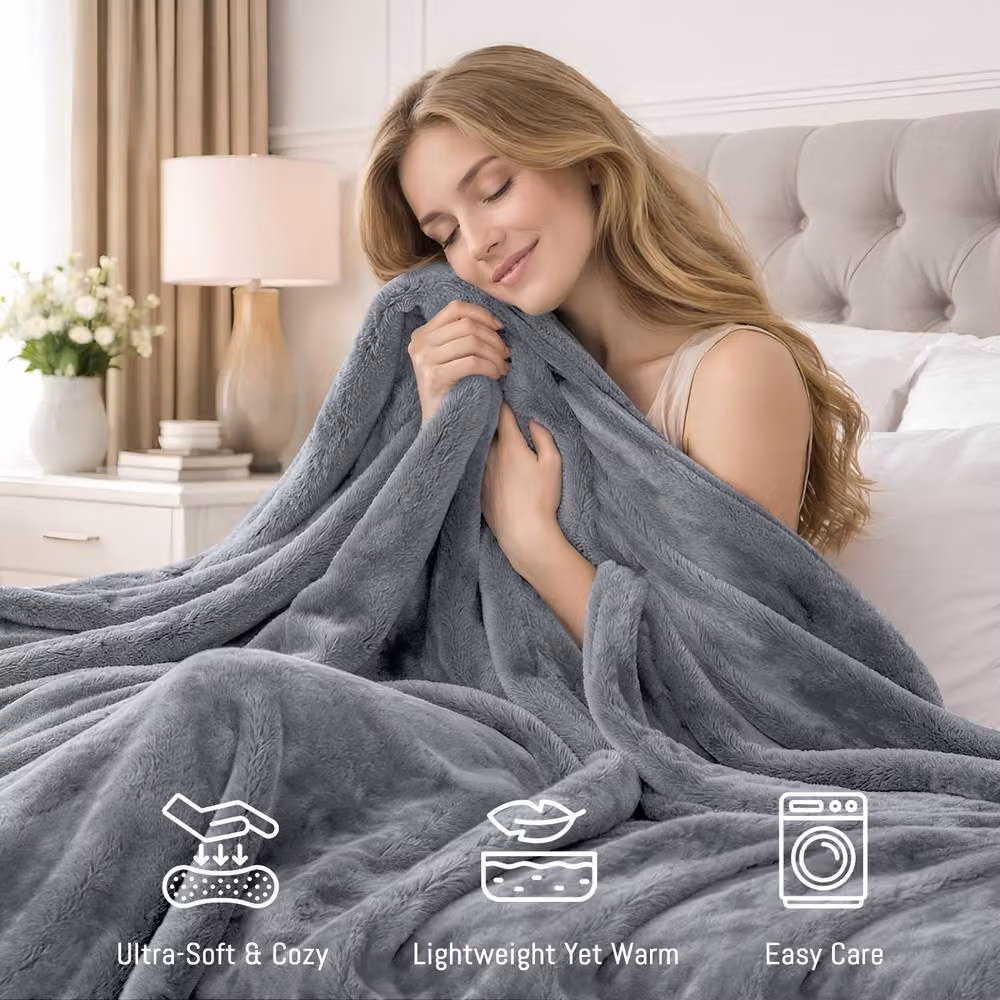 Pamposh Reversible Flannel Fleece Blanket and Sofa Throw in Silver Grey – 4
