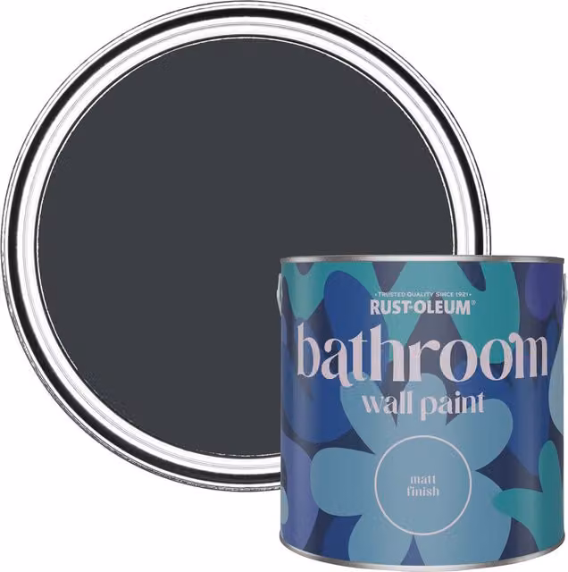 Rust-Oleum Matt Water-Based Bathroom Wall and Ceiling Paint, Graphite Grey, 2.5L – 1