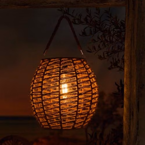 mysmartbuy Tortoli Solar Powered Natural Rope Lantern in Brown, Weatherproof LED Outdoor Garden Lamp, H25.5 x W25 x D25 cm – 3