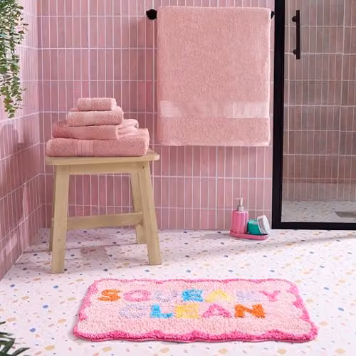 OHS Non-Slip Absorbent Quick-Drying Bath Mat in Pink, W/D: 75 x 45 cm – 2