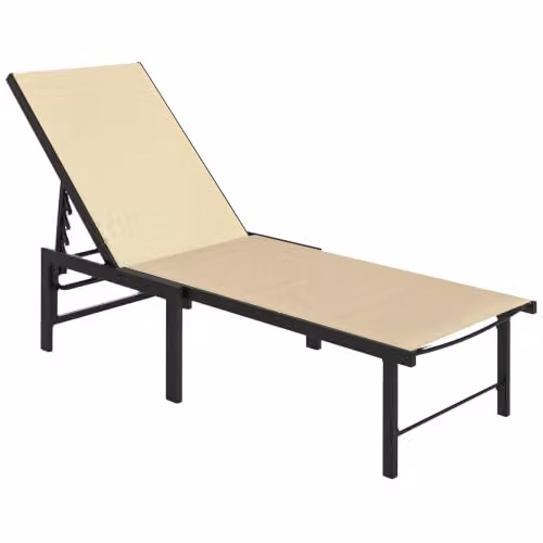 Outsunny Garden Sun Lounger with Textilene Seat and Adjustable Headrest in Beige