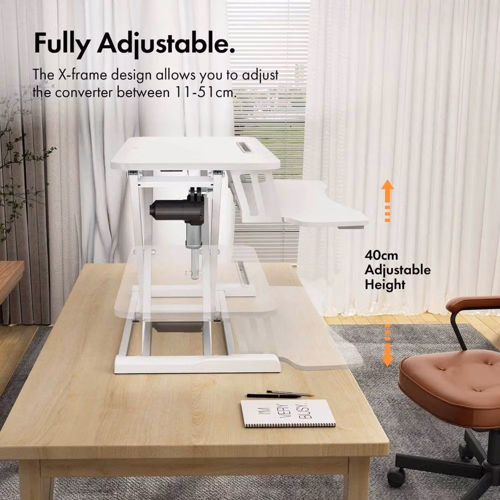 VonHaus Height Adjustable Electric Standing Desk Converter in White, W/D/H: 100 x 100 x 40 cm – 3