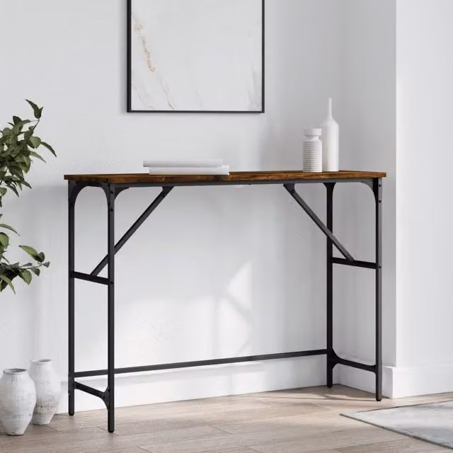 Berkfield Home Smoked Oak Console Table in Brown, W/D/H: 100 x 32 x 75 cm