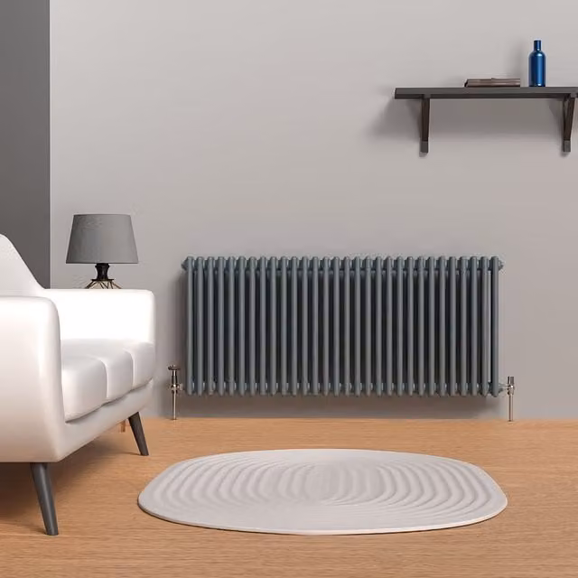 Lux Heat Horizontal 3 Column Steel Radiator in Grey, H: 60 cm x W: 137 cm