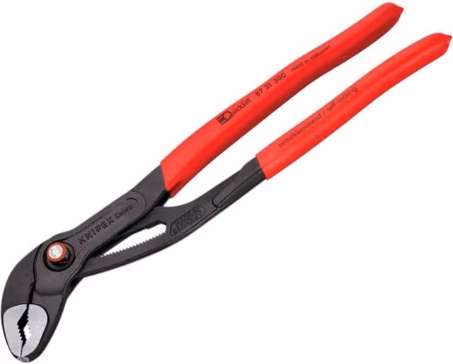 Knipex Cobra Quickset Water Pump Pliers with Red and Multicolour PVC Grips in Chrome Vanadium Steel