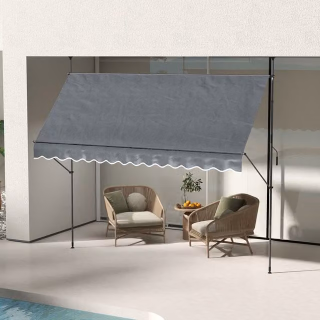 Outsunny Manual Retractable Freestanding Awning with Folding Arms, Dark Grey, W: 350 cm, D: 120 cm