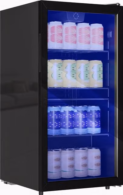 HOMCOM 93L Freestanding Drinks Fridge with Glass Door and LED Light, Black