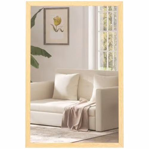 HOMCOM Modern Rectangular Wall Mirror in Beige and Brown, W: 40 cm x H: 40 cm – 1