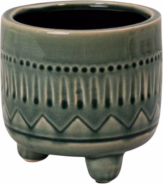 Four Candle Green Glazed Ceramic Small Indoor Plant Pot