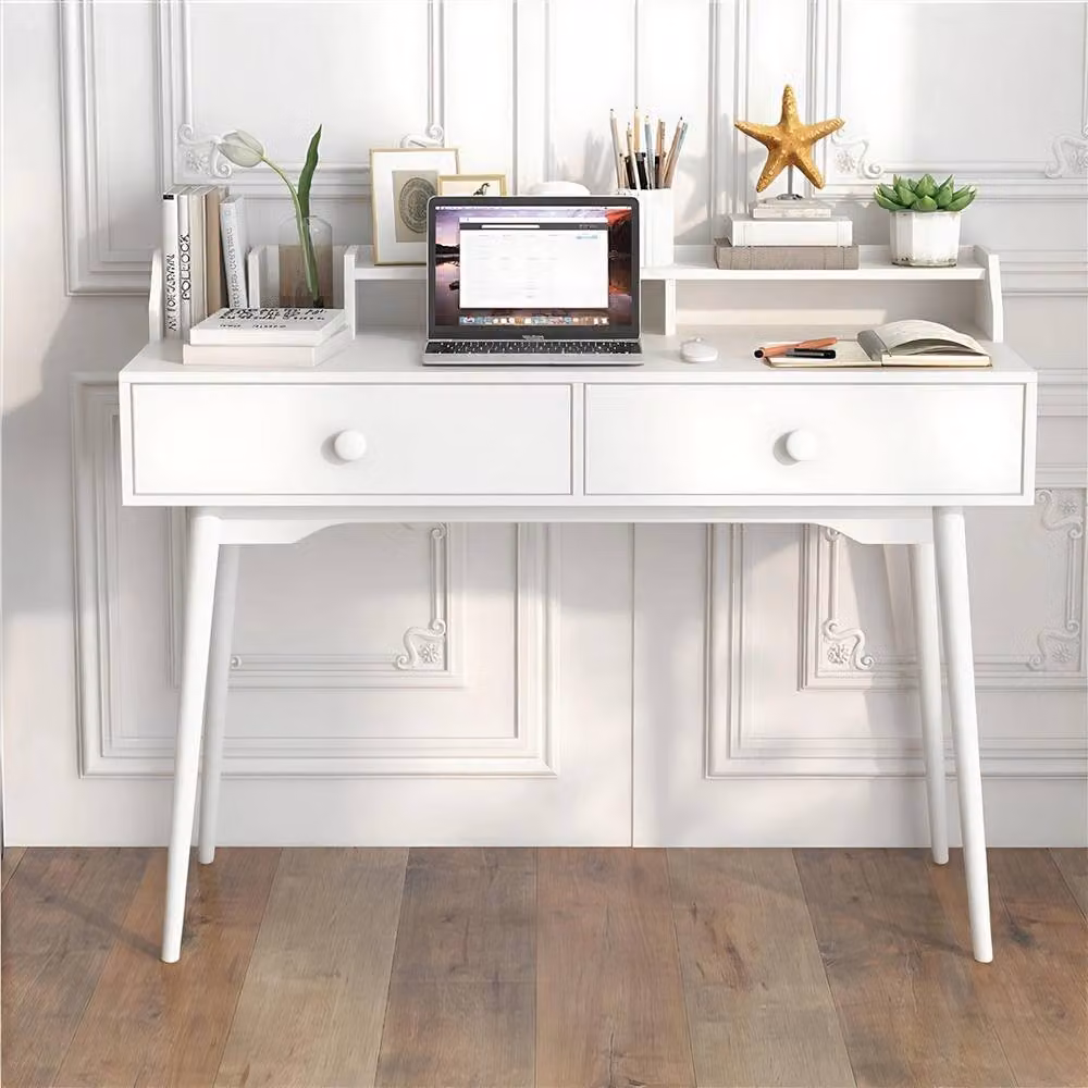 VOGREX Modern White Rubberwood Computer Desk W: 120 cm, H: 93 cm – 2
