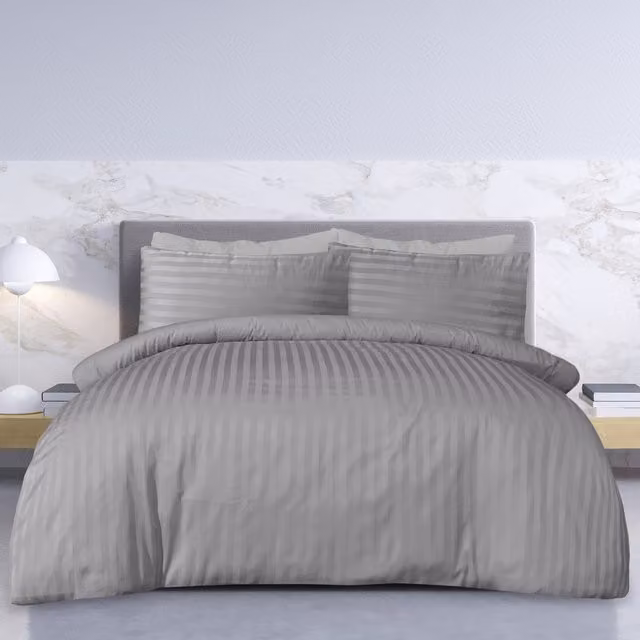 Smart Living Wholesale Ltd. Luxury Mako Satin Striped Reversible Duvet Cover and Pillowcase Set, Grey, Duvet Cover: 180 x 200 cm, Pillowcase: 50 x 75 cm