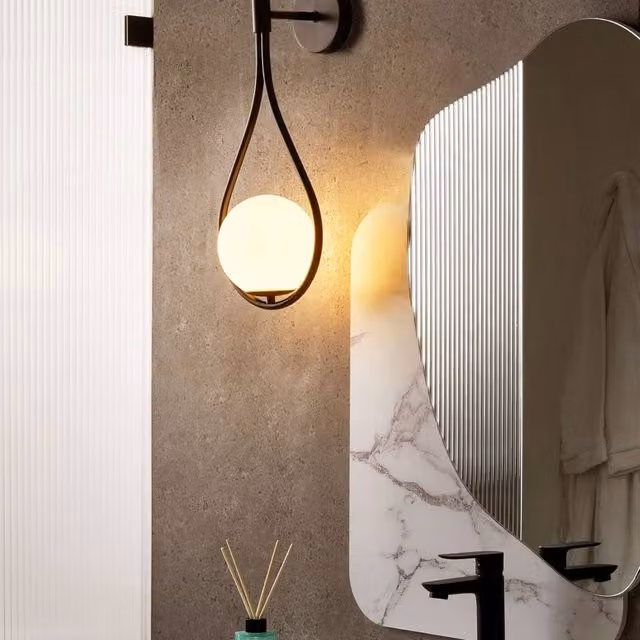 Wyld and Coco Black Wall Lamp with Tear Form Glass Shade