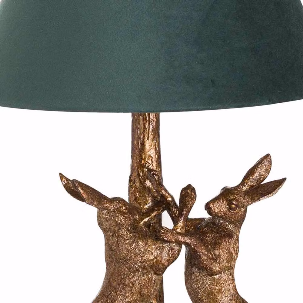 Lemon Pavilion Marching Hares Tabletop Lamp with Green Velvet Shade and Gold/Brass Resin Base, W28 x D28 x H48 cm – 2