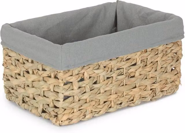 Red Hamper Seagrass Woven Storage Basket with Grey Cotton Lining