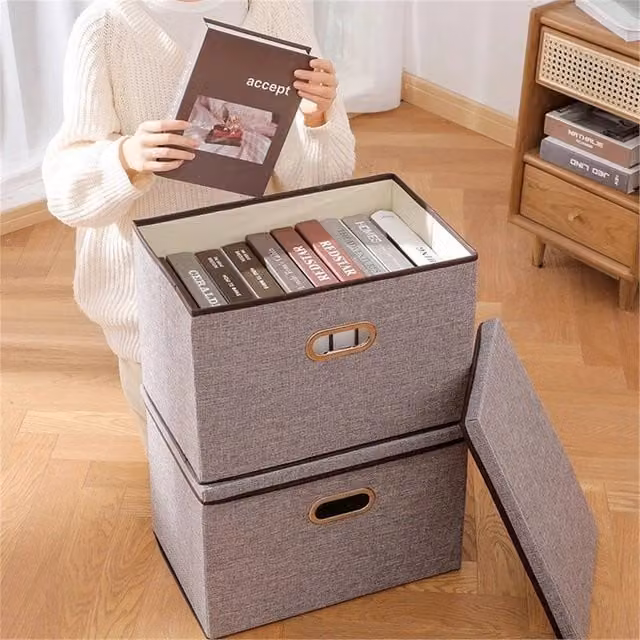 Nordara 2-Piece Foldable Fabric Storage Boxes with Lids, Grey, W: 45 cm, D: 30 cm, H: 30 cm – 1