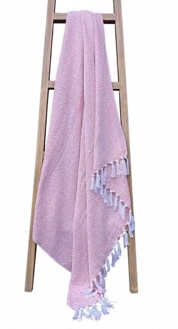 NewEdgeBlinds Pink Geometric Woven Cotton Throw, W: 228 cm, L: 254 cm