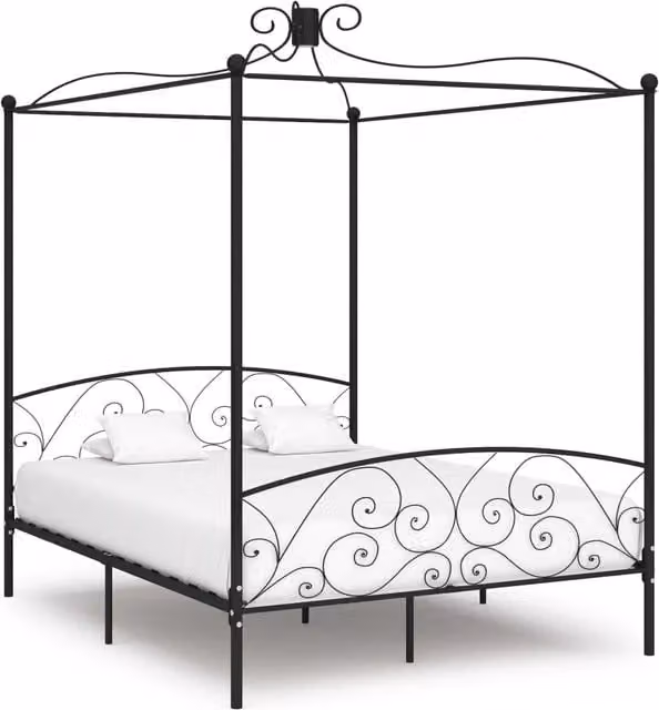 Berkfield Home Black Metal Canopy Bed Frame W: 160 cm, D: 200 cm