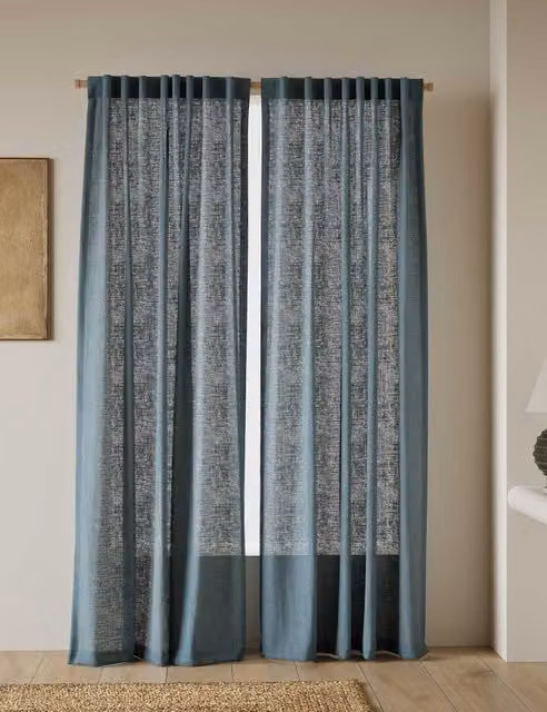 M&S Cotton Linen Blend Sheer Multiway Curtains, Blue, H: 229 cm x W: 218 cm