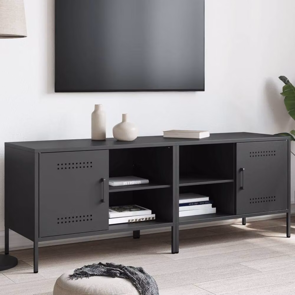 Berkfield Home Set of 2 Industrial Metal TV Cabinets in Black and Anthracite, W: 68 cm, D: 39 cm, H: 50.5 cm – 2