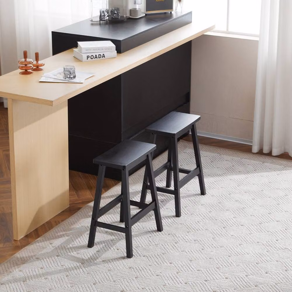 KORVIXA Black Saddle Seat Counter Stools with Footrest – 3