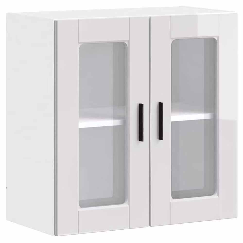 Berkfield Home Porto High Gloss White Kitchen Wall Cabinet with Glass Doors