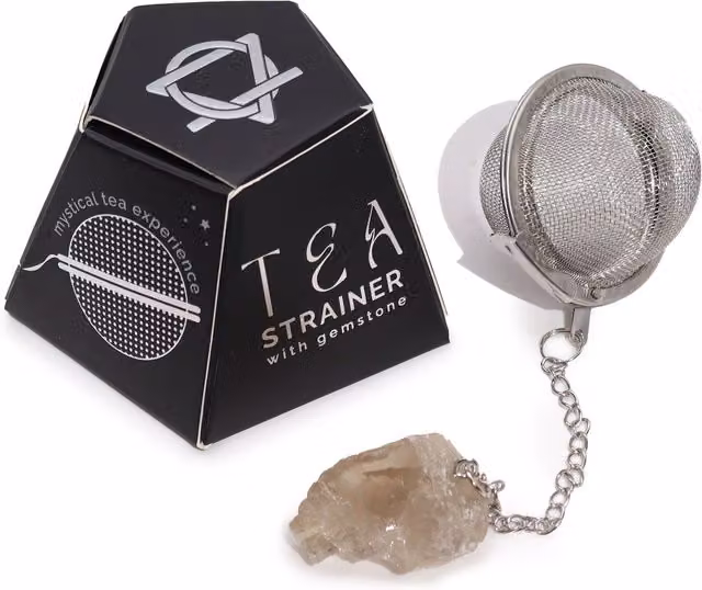 KDMK Smoky Quartz Raw Crystal Gemstone Tea Strainer with Fine Mesh Stainless Steel Sieve in Brown