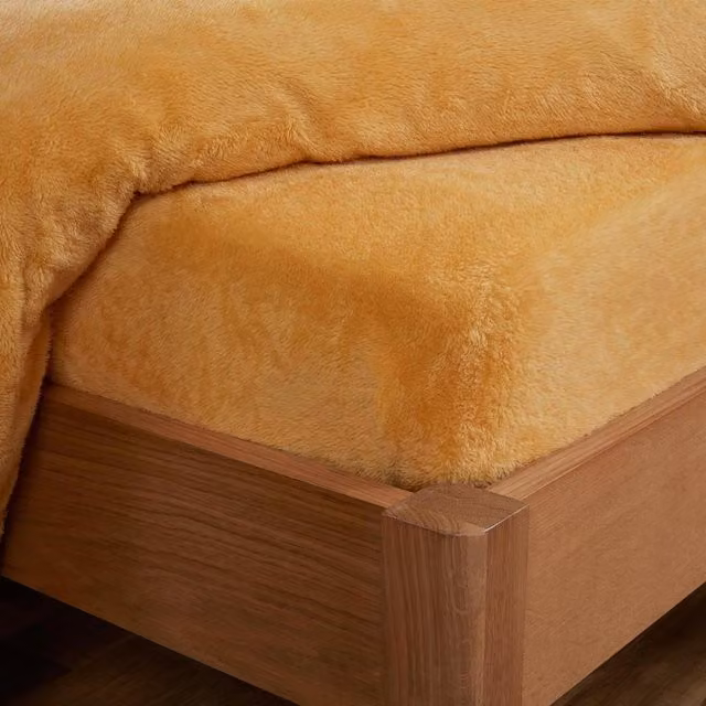 Brentfords Teddy Fleece Thermal Fitted Bed Sheet, Yellow, W/D/H: 200 x 200 cm