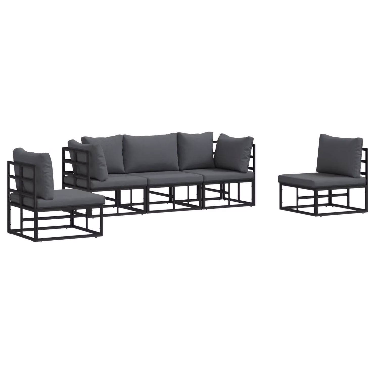Berkfield Home 5-Piece L-Shape Garden Sofa Set with Weather-Resistant Cushions and Scatter Pillows in Black Powder-Coated Aluminium – 2