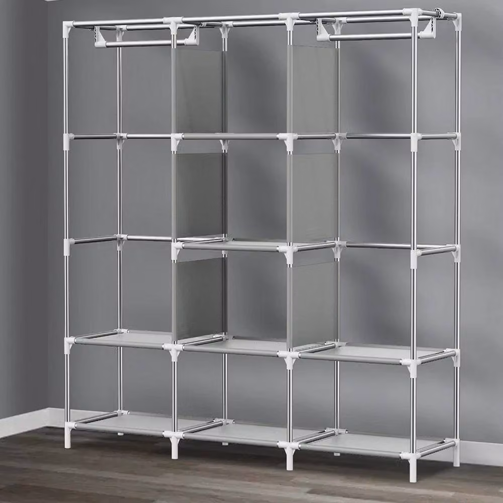 VOGREX Black Canvas Fabric and Metal Freestanding Wardrobe with Hanging Rail and Internal Shelves, W/D/H: 45 x 45 x 170 cm – 3