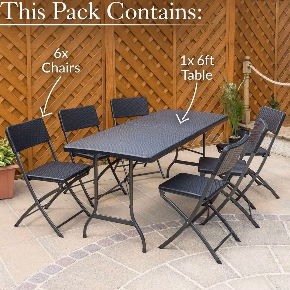 NESTLUNE 6 Seater Grey Rattan Effect Garden Dining Set – 3