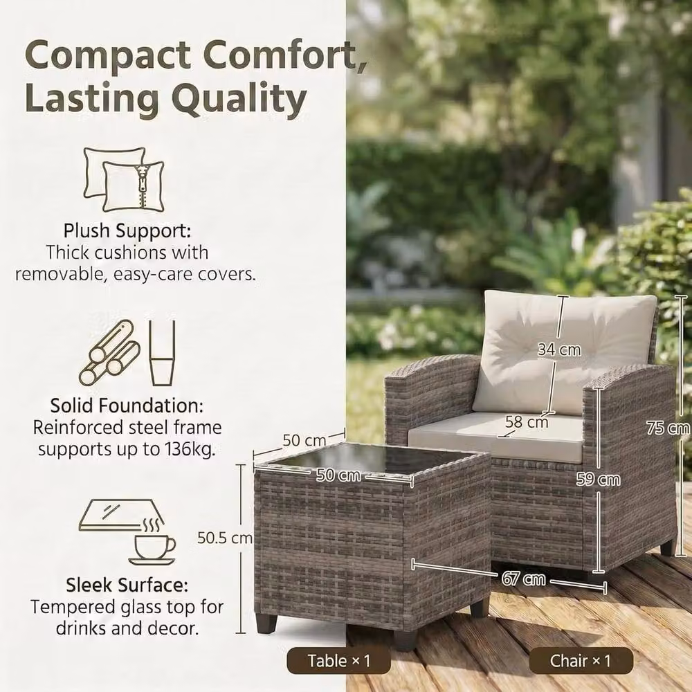 SPETLEK 3 Piece Grey Rattan Garden Furniture Set – 2