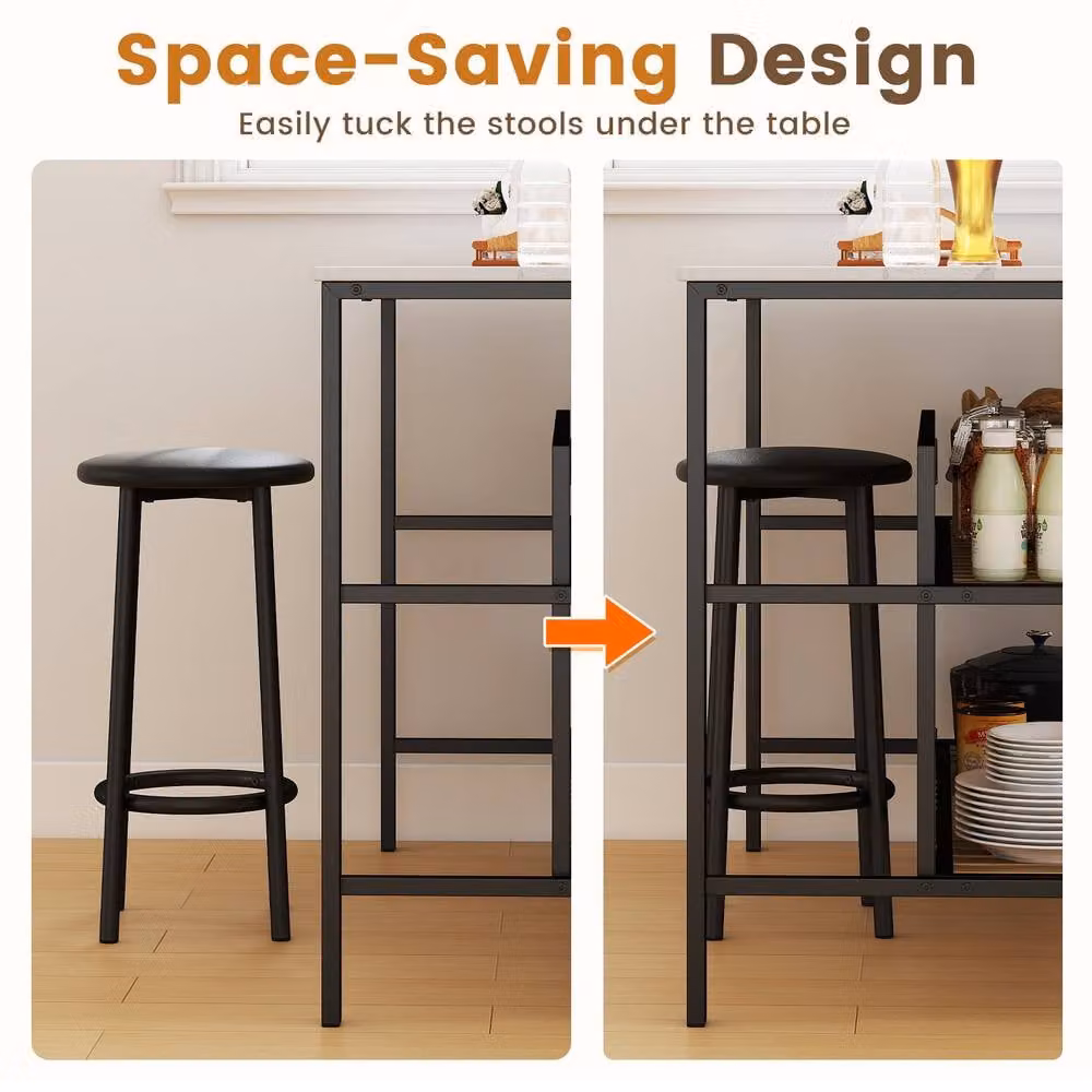 Costway 3 Piece Modern Kitchen Island and Bar Stools Set in White with Marble Top – 6