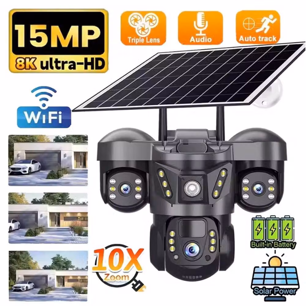 NESTLUNE 15MP 3 Lens Solar WiFi PTZ Security Camera with 10X Zoom, Black – 6
