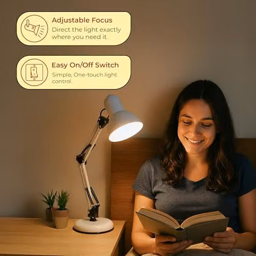 Innoteck Swing Arm Desk Lamp in White, Adjustable Metal Architect-Style Task Lamp with E27 Socket and Stable Base – 3