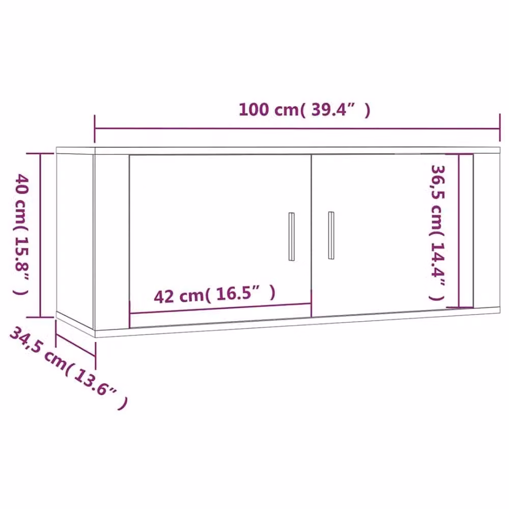 Berkfield Home Wall Mounted Modern White Wood TV Cabinet W: 100 cm, D: 34.5 cm, H: 40 cm – 3