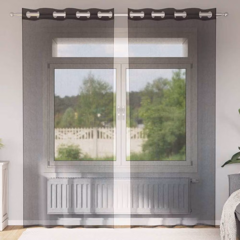 Berkfield Home Black Voile Eyelet Curtains, 2 Pack, W: 140 cm, H: 245 cm – 2