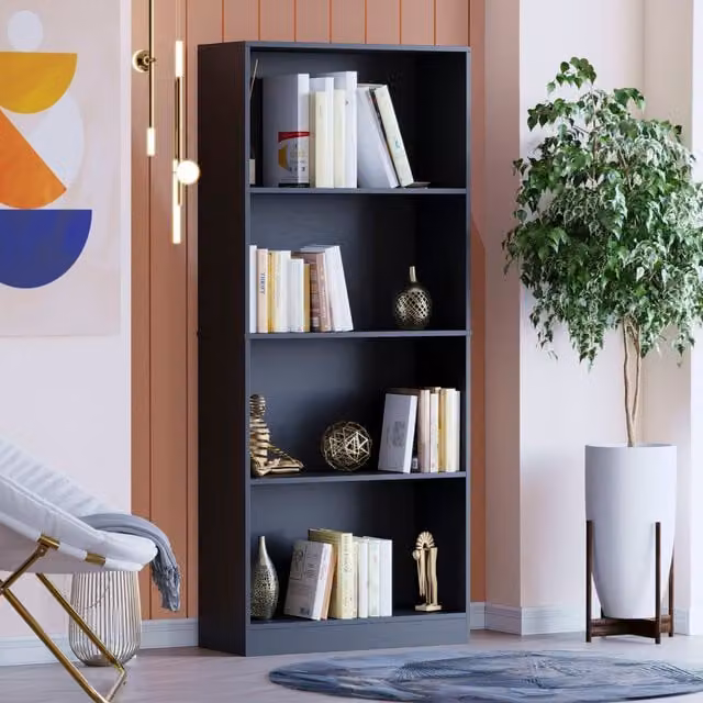 Vida Designs Cambridge Modern Black Bookcase, W: 140 cm, D: 60 cm, H: 24 cm