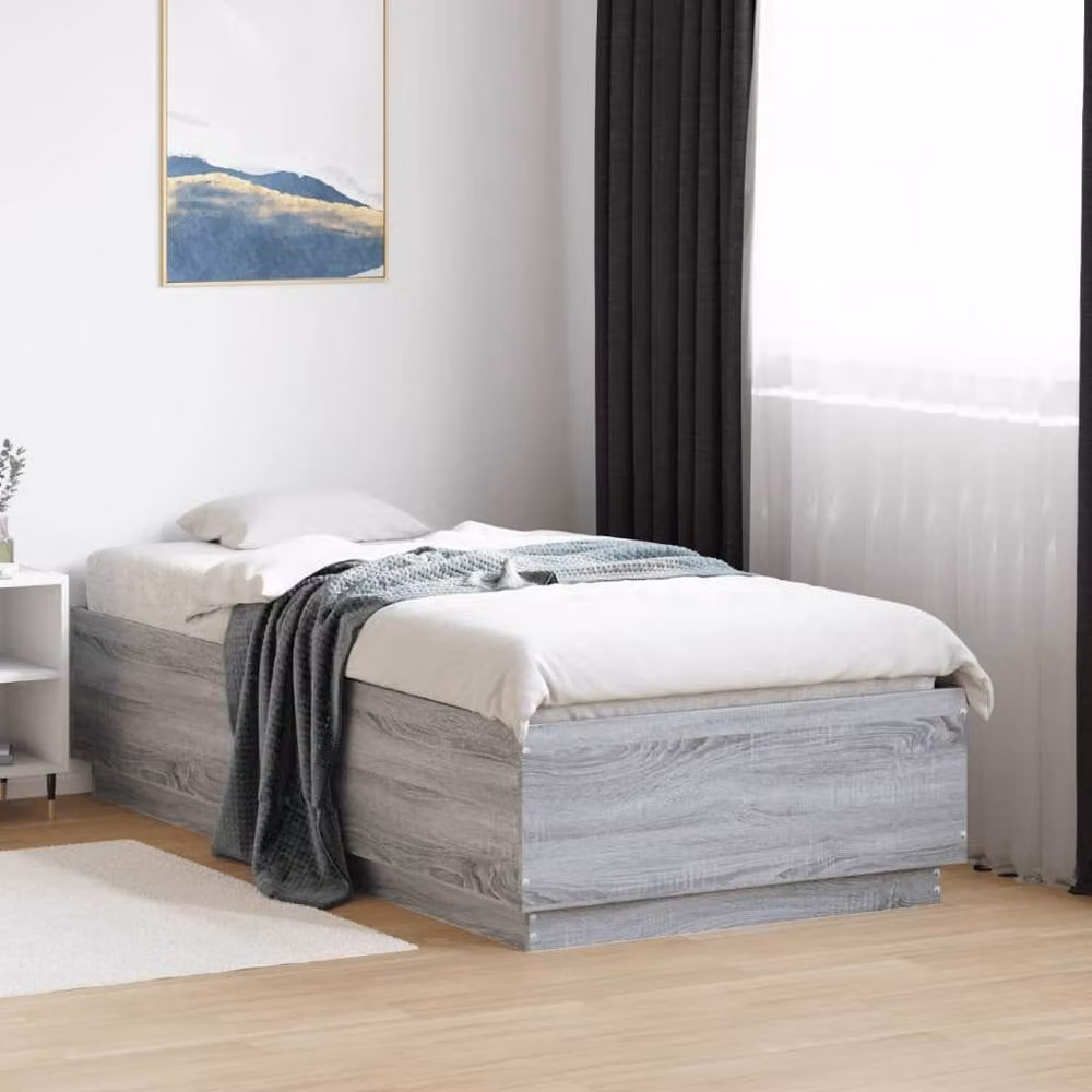 Berkfield Home Single Bed Frame in Grey Sonoma with LED Under-Bed Lighting and USB Charging Port, W/D/H: 90 x 190 cm – 2