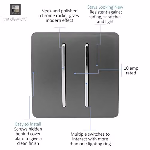 Trendi Modern Plastic Flush Light Switch in Grey and Black with Chrome Details – 2