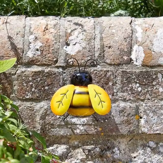 Garden Mile Striped Bee Metal Hanging Garden Wall Decoration, Yellow and Black, 12 cm