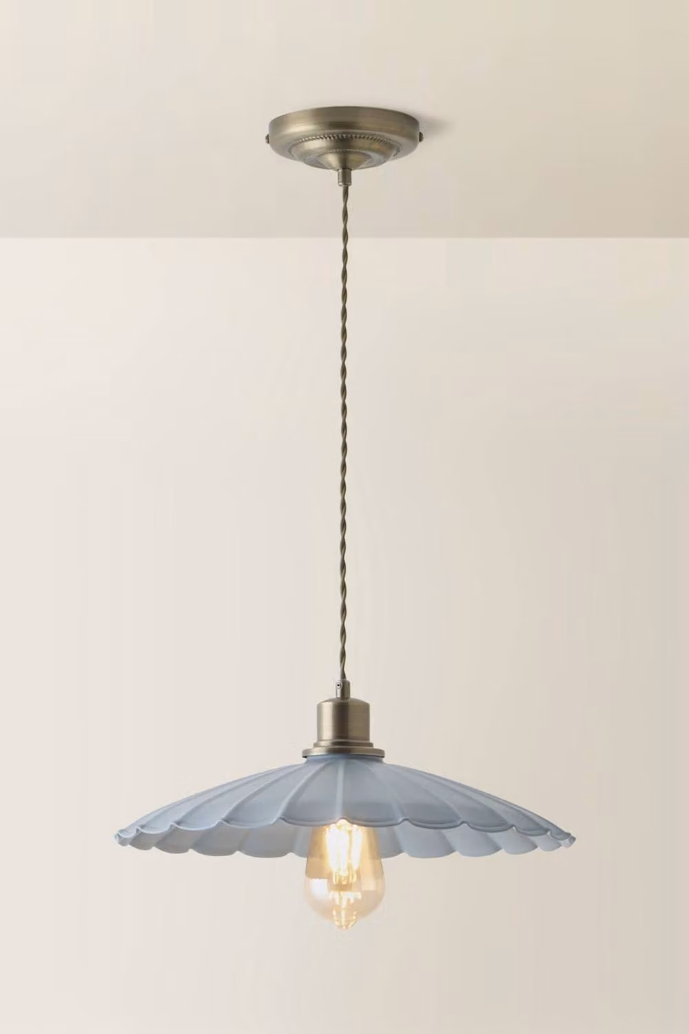 ValueLights Holborn Scallop Pendant Ceiling Light in Blue and Gold/Brass – 2