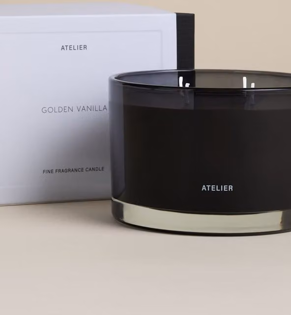 Atelier Golden Vanilla 4 Wick Tabletop Candle in Black Glass